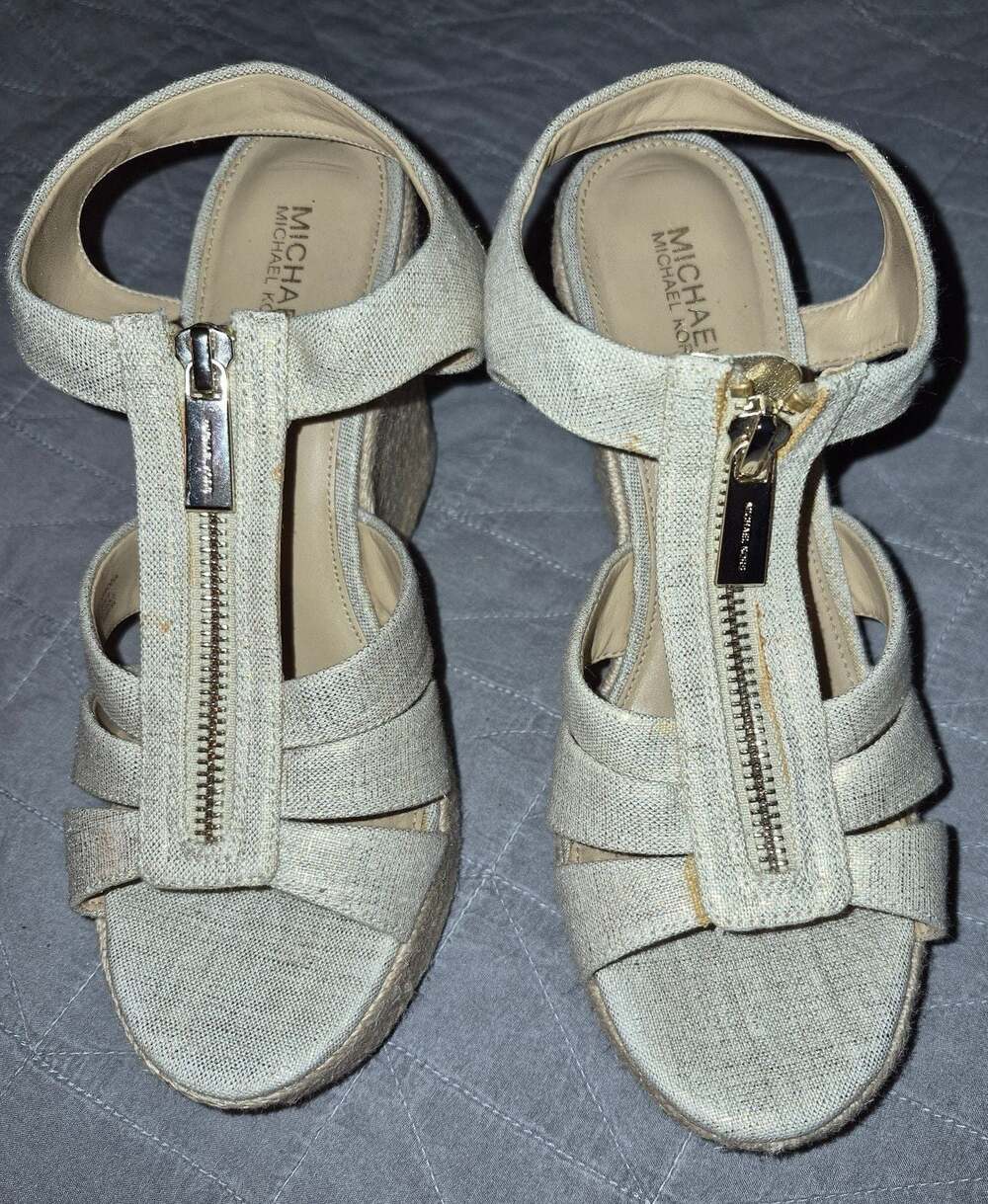 Michael Kors Berkley Wedge Espadrille Sandals with Front Zip Detail